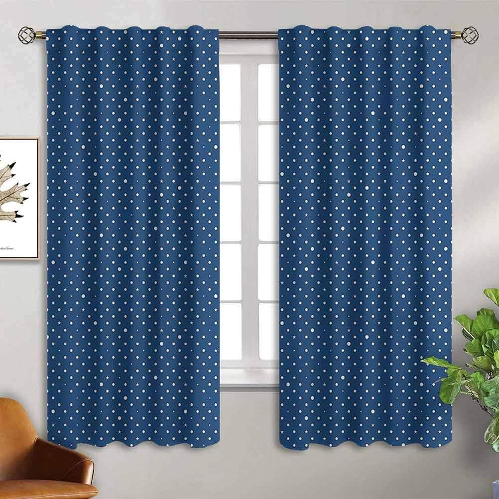 Jinguizi Navy Blue Decor Kitchen Curtains Nostalgic Polka Dots Pattern Mixed with