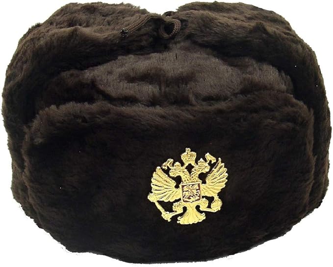 Russian Army Military Hat UshankaImperial Eagle Crest BadgeBROWNSize L