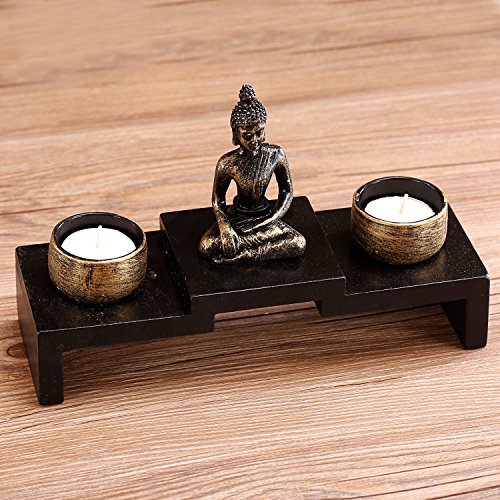 MyGift Mini Sitting Buddha Statue with Candle Holders, Zen Decor