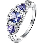1 ct Genuine Tanzanite 3 Stone Ring | 925 Sterling Silver | Gemstone Rings for Women, Gemstone Jewelry for Women | Hidden Gems Jewelry | Size 5-10