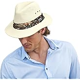 Panama Jack Woven Safari Hat - Matte Toyo Straw, 2 1/2" Brim, Tropical Print Hat Band