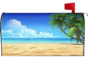 Abucaky Sea Beach Mailbox Cover Magnetic Summer Tropical Palm Trees Waterproof Mailbox Wraps Post Letter Box Decor 25.5x21 in