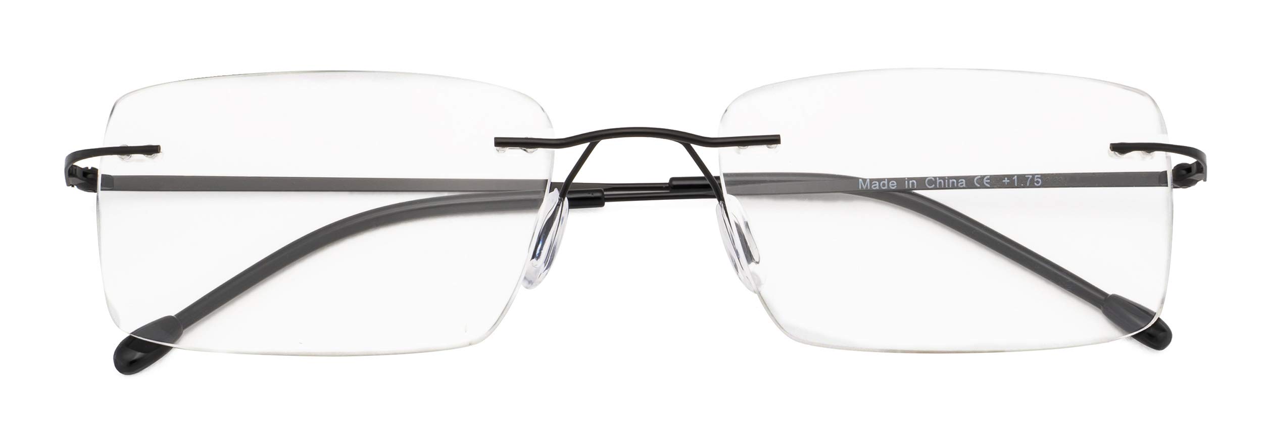 CessBlu Rimless Reading Glasses Lightweight Readers for Men (Black) +1.5