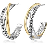 dnswez Gold and Silver Earrings Two Tone Hoop Earrings for Women Lightweight Small Hoops Half Statement Earrings Fashion Jewelry