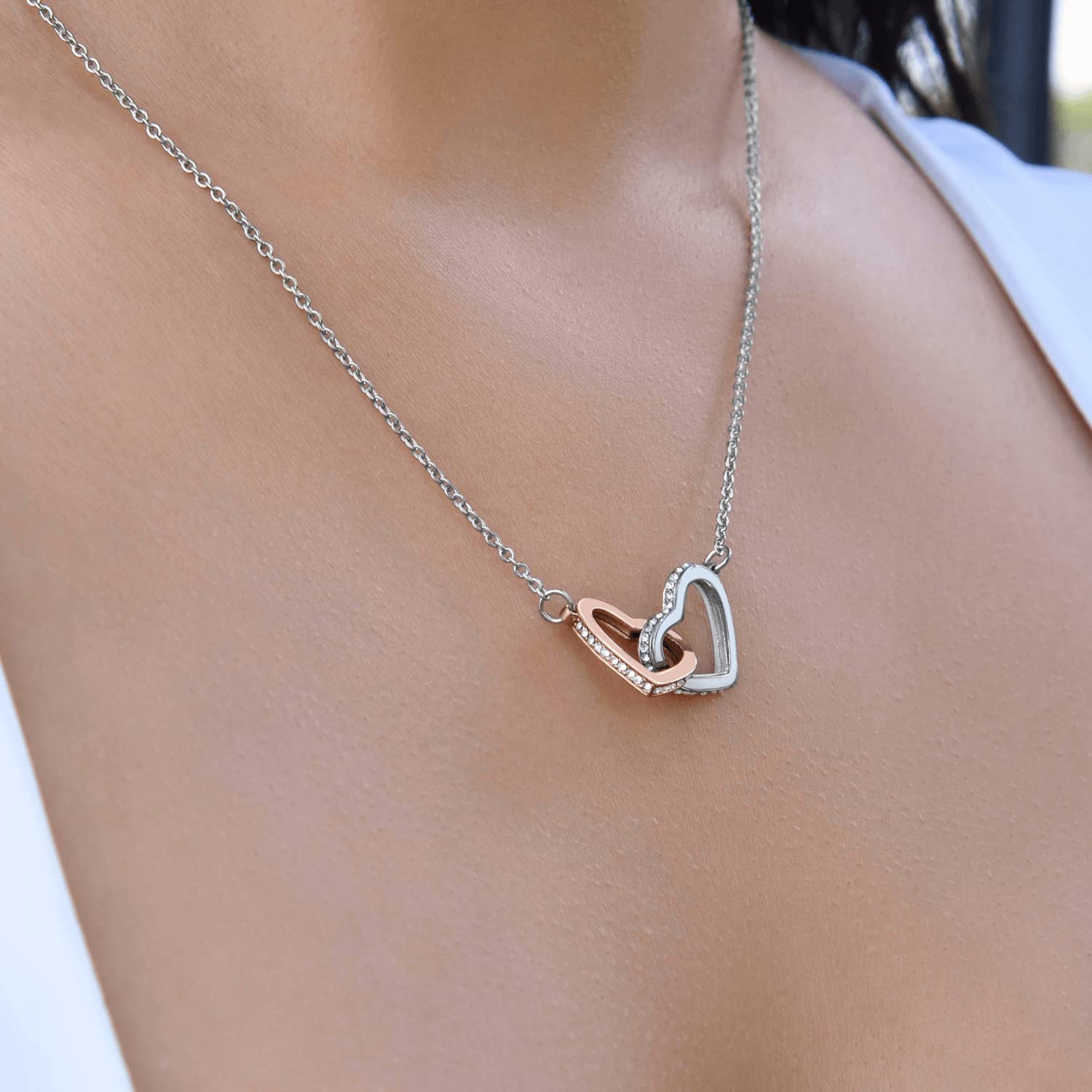 LOTUS-A Silver Necklace Daughter Gifts from Dad - S925 Interlock Heart Necklace with a Message Card Present to My Grown Teen Girls from Father on Daughter's Mother's Day Christmas Birthday Graduation