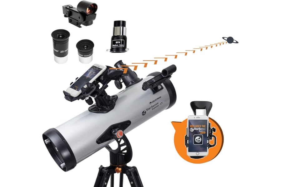 Celestron StarSense Explorer LT 114AZ App-Enabled Telescope – 114mm Newtonian Reflector with Smartphone Dock & StarSense App – iPhone & Android Compatible – Easy-to-Use for Beginners