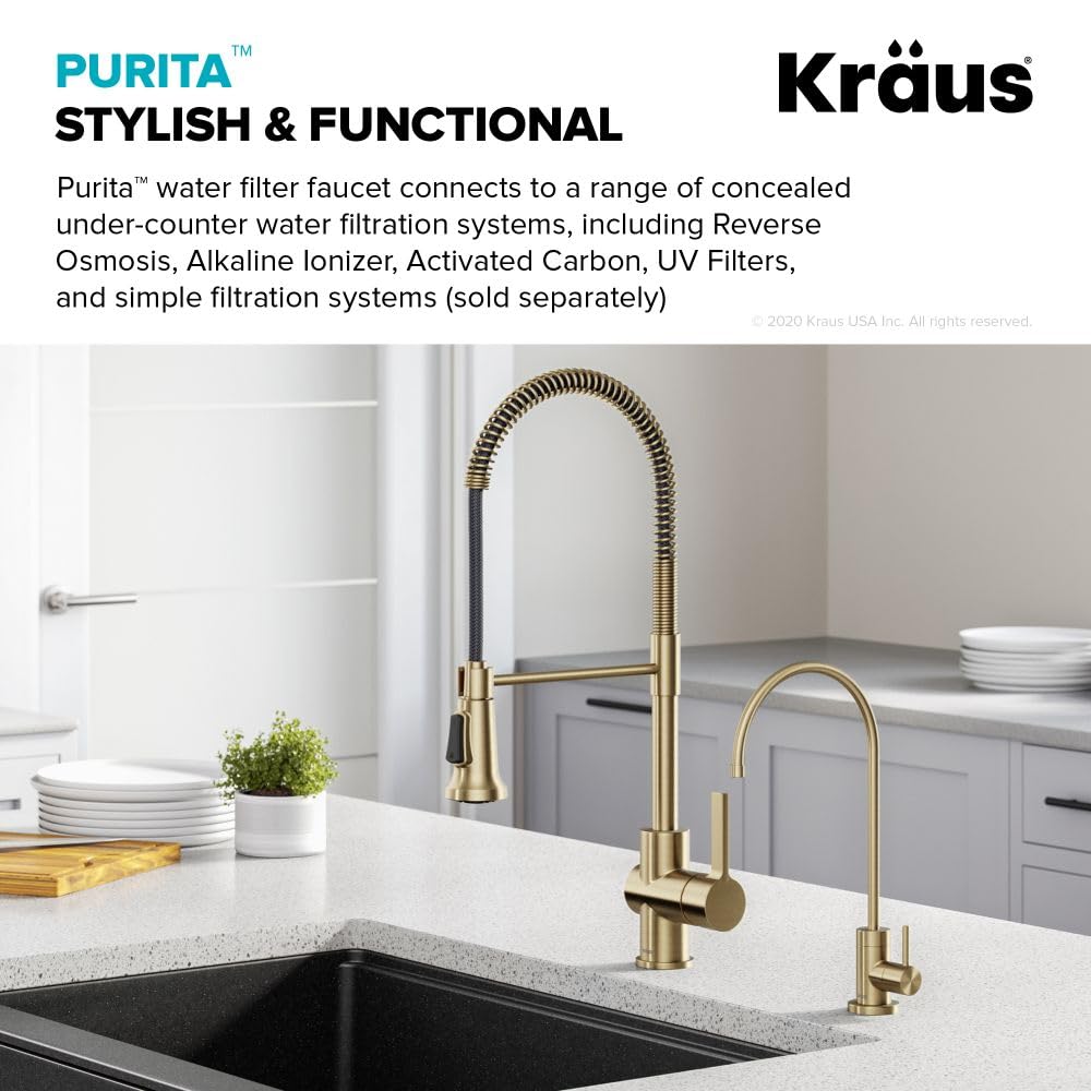 KRAUS Purita 100% Lead-Free Kitchen Water Filter Faucet in Spot Free Antique Champagne Bronze, FF-100SFACB
