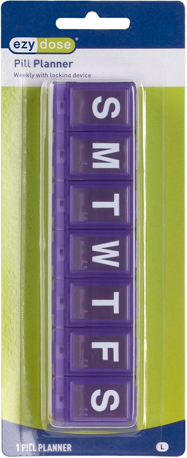 Ezy Dose (7-Day) Pill, Medicine, Vitamin Organizer Box | Weekly, 2 Times a Day, AM PM | Locking Compartments | Colored Lids: Health & Personal Care
