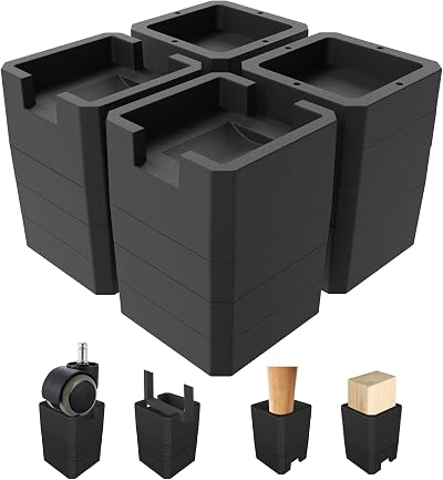 MYMULIKE Heavy Duty Bed Risers Set 1-4 inch 6000 lbs Caster Wheel Support