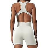 Wallace Athletics Short Athletic Bodysuit, Leotard Shorts - Workout Jumpsuits for Women Backless Tummy Control Seamless Tank Top Jumpsuit – (Cream) Large