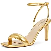 Modatope Womens Heels Square Open Toe Strappy High Heels Ankle Strap Heeled Sandals for Women Party Wedding Daily Wear
