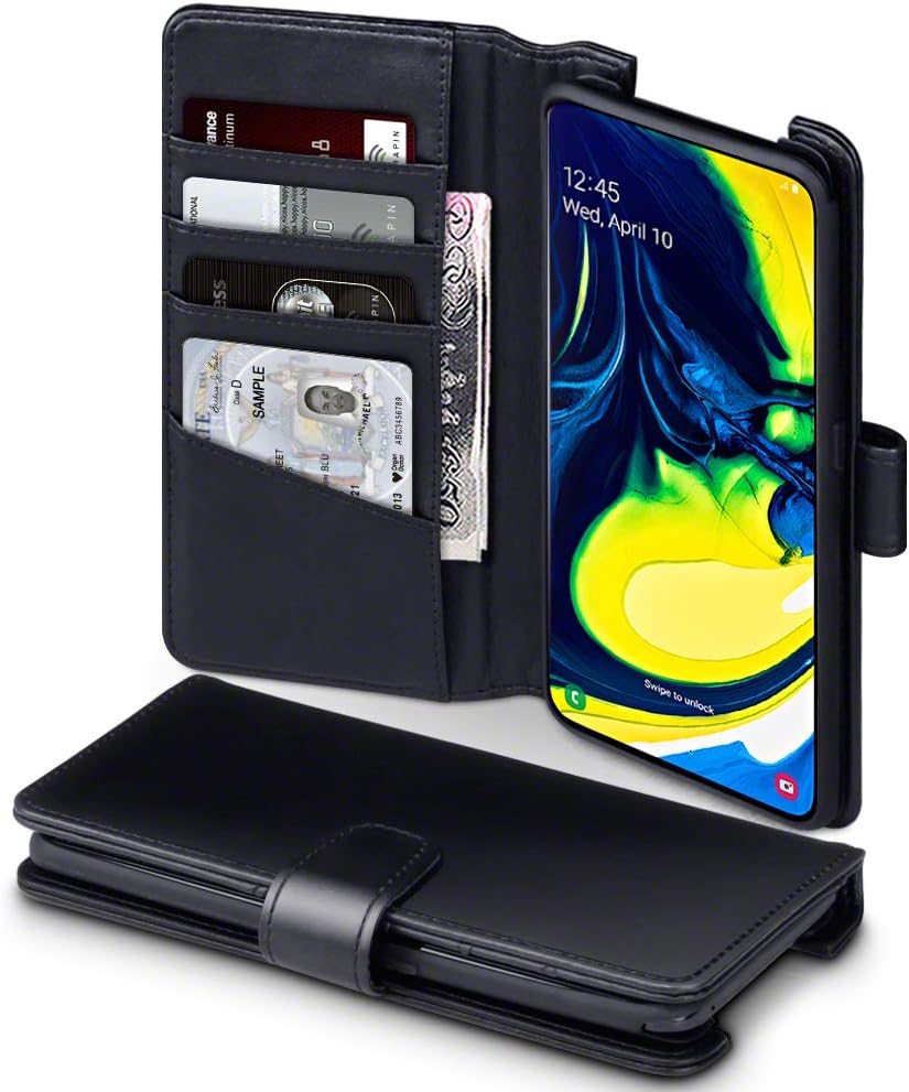 TERRAPIN, Compatible with Samsung Galaxy A80 Case GENUINE LEATHER Wallet Flip Cover - Black