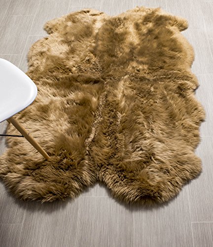 Genuine Australian Large Sheepskin Rug Four Pelt Light Brown Fur, Quarto