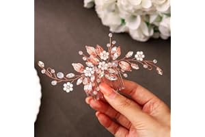 Gorais Leaf Bride Wedding Hair Comb Pearl Bridal Hair Piece Crystal Side Comb Hair Accessories for Women and Girls