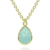 Genuine Gemstone Necklace for Women - Authentic 925 Sterling Silver Necklace 18K Gold Jewelry, Dainty Oval Shape Pendant Necklace for Teen Girls, Birthstone Gift for Mothers Day
