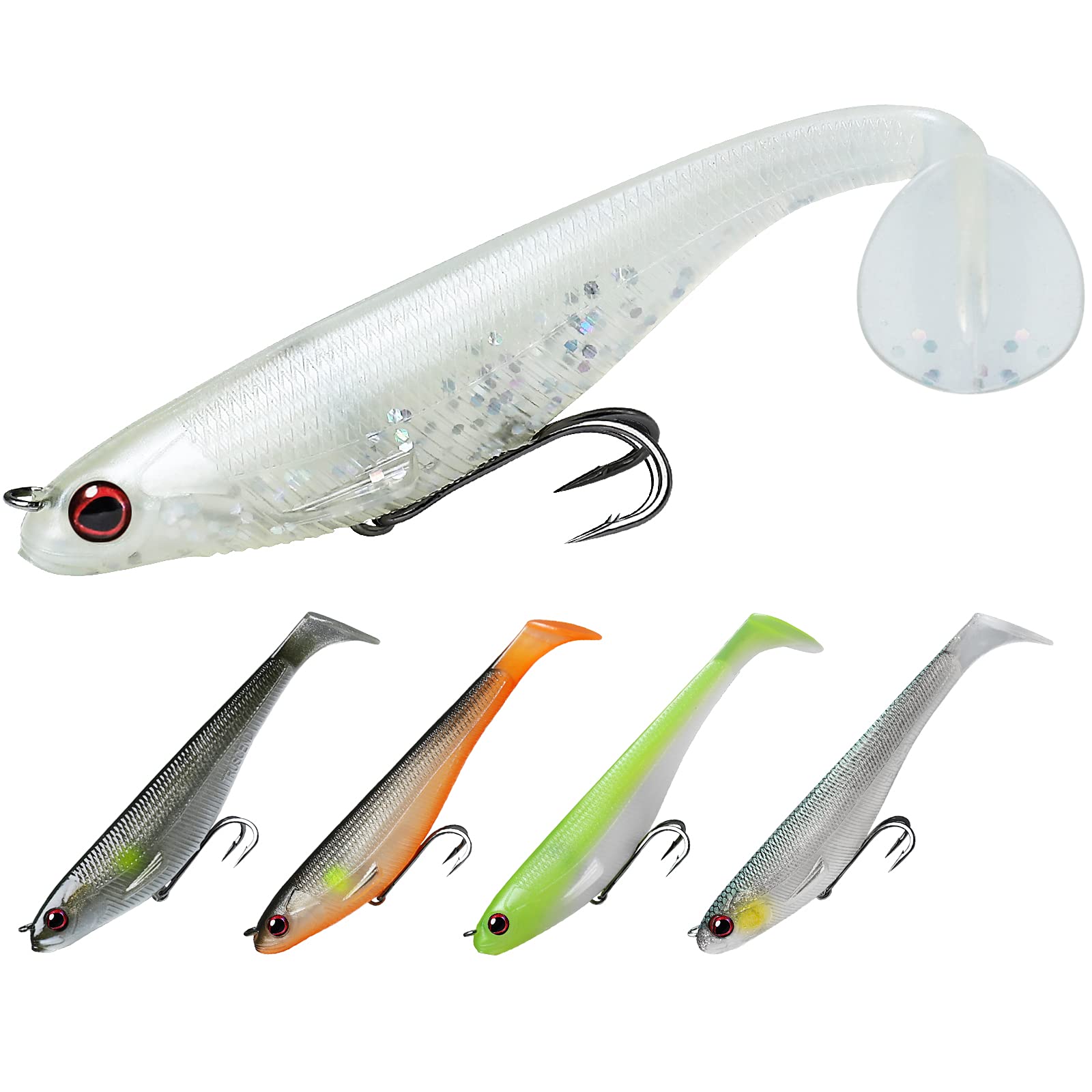 TRUSCEND Fishing Lures for Pike Trout, Soft Plastic Swimbaits Pre-Rigged Ultra-Sharp BKK or VMC Hooks, Walleye Perch Bass Fishing Jigs Artificial Bait, Saltwater & Freshwater Tackle