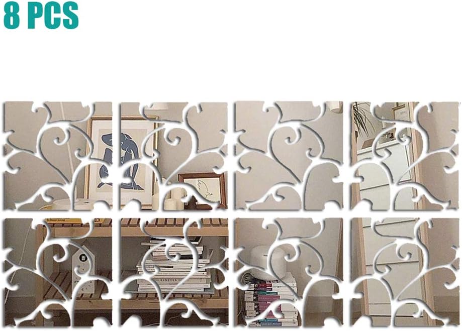 SeaNpem Acrylic Mirror Wall Sticker, 8 Pcs DIY Removable Waterproof Floral Mirror Decals - Image 5
