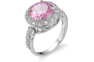 Emsione Silver Plated Sparkle Classic Ring Round Created Sapphire Quartz Halo Cocktail Ring Eternity Anniversary Fashion Party Jewelry Birthday For Men Women