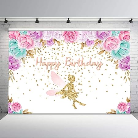 Amazon Avezano 7x5フィート フェアリーバースデー 背景 マジカルピンクとパープル フローラル フェアリープリンセス バースデー 背景 ビニール ゴールド 妖精 プリンセス バースデーパーティー バックドロップ デコレーション バックペーパー 背景布 通販
