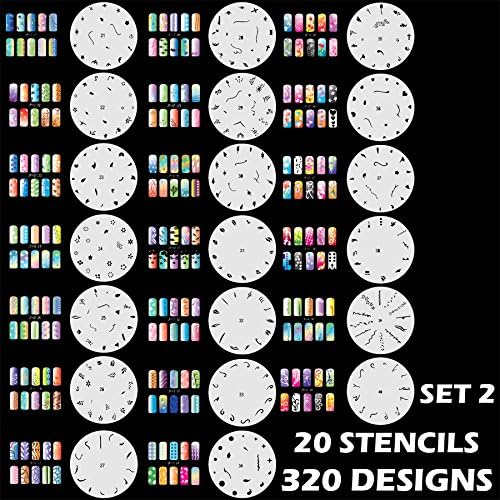 Airbrush Nail Stencils - Nail Art Stencils Set #2: 320 Unique Designs from 20 Individual Templates