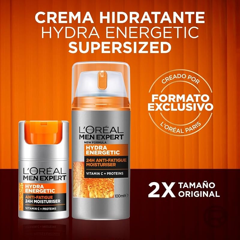 L'oréal men expert hydra energetic 24h creme hidratante antifadiga para homens, creme facial para uso diário, fornece energia, formato 100 ml,