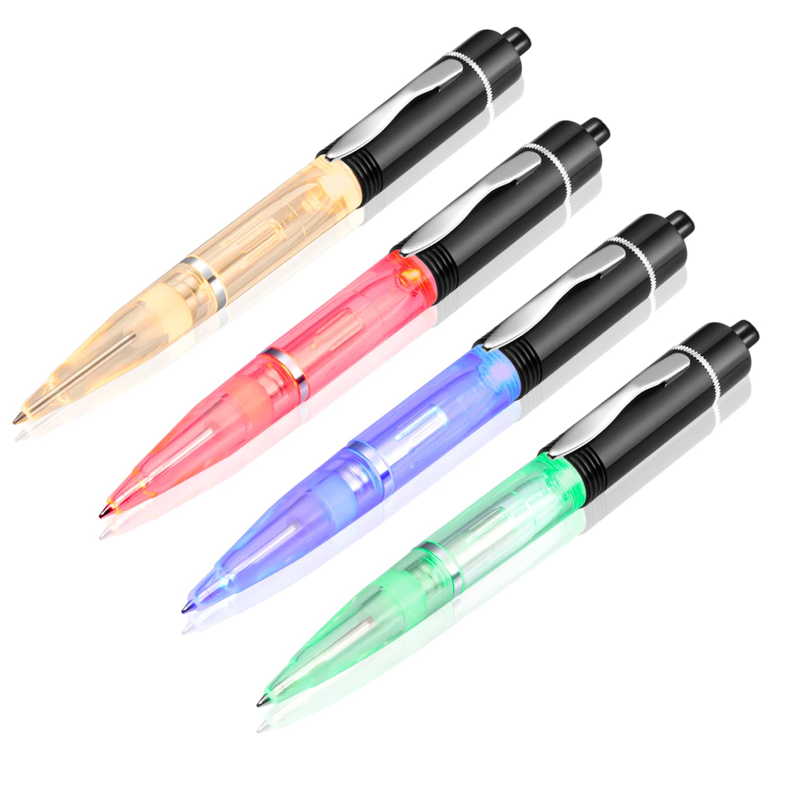 Glovion LED Light Pen, Lighted Ballpoint Pen Penlight for Nighttime Writing, LED Writing Pen Fine Point Black Ink–Mixed Color - Pack of 4 Pens
