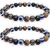 WEFRIN Evil Eye with Hematite Black Obsidian Tiger Eye Stone Triple Protection Bracelets for Men Women, Crystal Jewelry Stone Bracelets Bring Luck and Prosperity and Happiness
