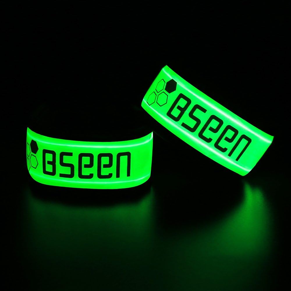 Pack of 2pcs- LED Sports Saftey Flashing Reflective Armband with High Visibility Light up Glow in The Dark Bracelet for Cycling, Jogging, Walking and Running (Green): Sports & Outdoors