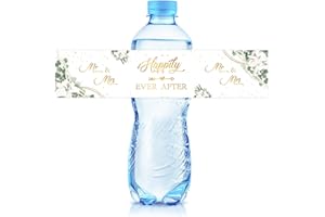 Ambishi 32 Pcs Happily Ever After Water Bottle Labels, Engagement/Wedding/Bridal Shower/Anniversary Party Decoration Supplies Photo Booth Props, Mr & Mrs Sign Water Bottle Stickers