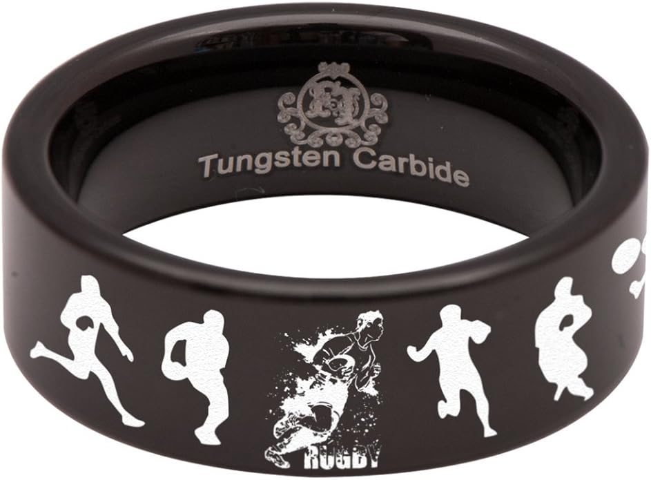 Friends of Irony Black Tungsten Carbide Rugby Ring Sports
