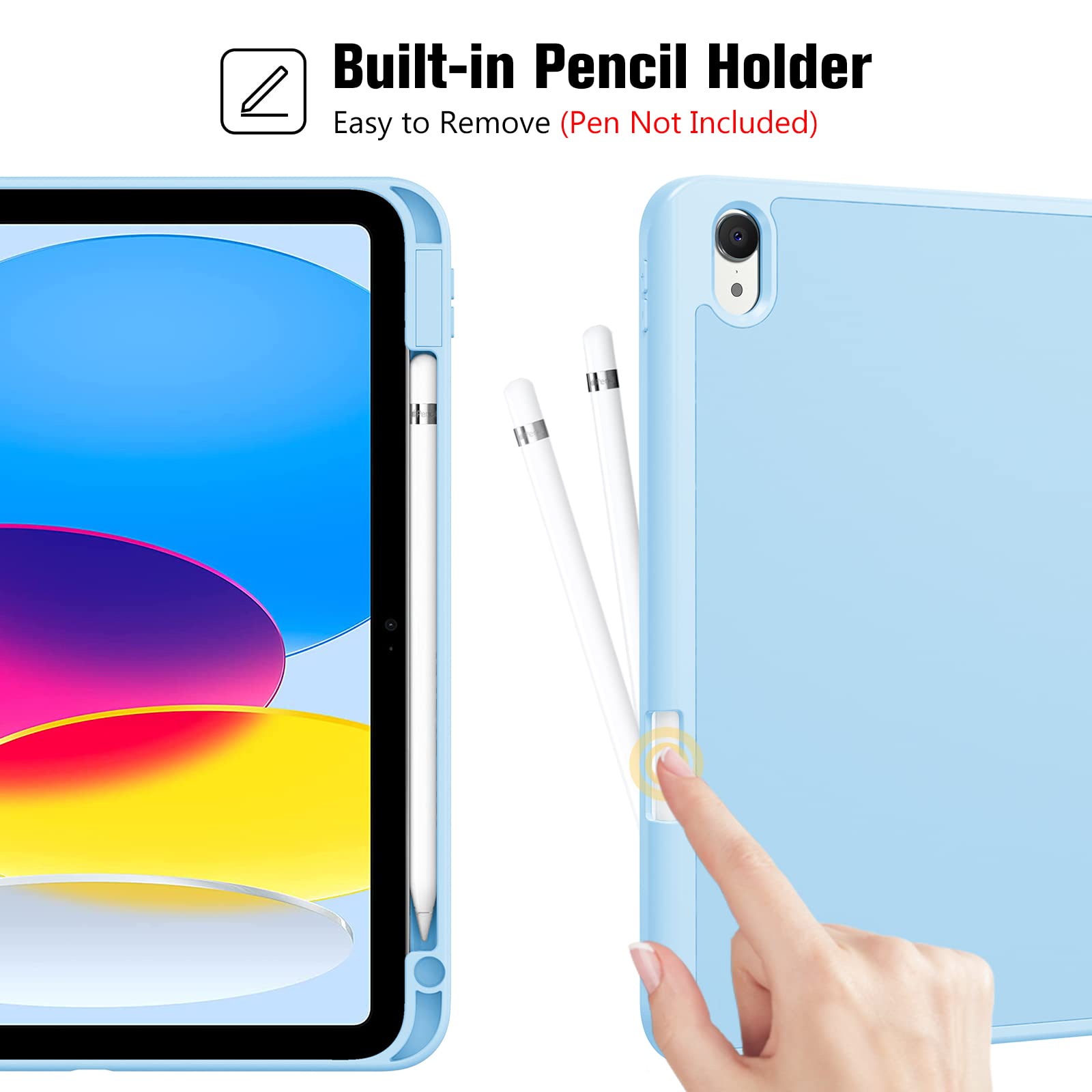 ProCase iPad 11th/10th Gen Case with Pencil Holder, Hybrid Cover | Supports Touch ID | Auto Wake/Sleep | Soft TPU Back | Compatible with iPad (A16) 11
