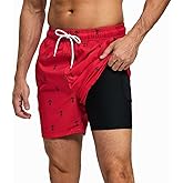 FREDRM Men's Swim Trunks with Compression Liner Quick Dry 5" Bathing Suit Stretch Zipper Pockets Swimsuits Board Shorts