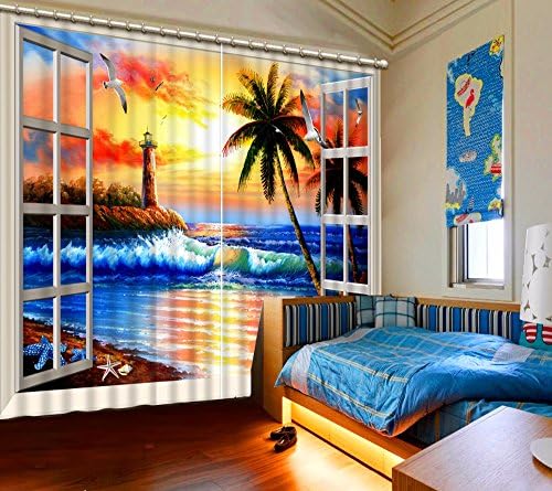 Wapel Luxury European Modern Window Beach 3D Curtains Bedroom Blackout Curtains Modern Home Decor 240X320CM