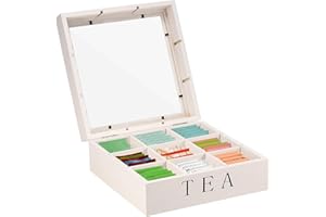 Wooden Tea Box Organizer, Large Capacity Tea Bag Holder with Clear Window, Practical Elegant Tea Storage Box Caddy 9 Compartm