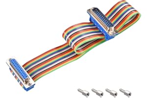 uxcell IDC Rainbow Wire Flat Ribbon Cable DB25 Male to DB25 Female Connector 2.54mm Pitch 11.8inch Length