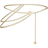 Telooco Gold Chain Belt, Multilayer Metal Waist Belt, Adjustable Body Link Chain Jewelry for Women Dresses Jeans
