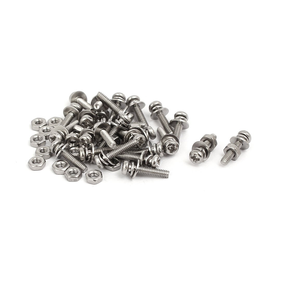 Sourcingmap M2x10mm 304 Stainless Steel Phillips Pan Head Bolt Screw Nut w Washer 25 Sets