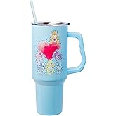 Silver Buffalo Care Bears Watercolor Featuring Tenderheart, Cheer, Grumpy, Funshine, Bedtime, Share Bear Double Walled Stainless Steel Tumbler w Handle & Straw, Fits in Standard Cup Holder, 40 Ounces