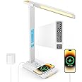 LED Desk Lamp with Wireless Charger: Desk Lamps for Home Office Bedroom, 5 Color Modes & Brightness Dimmable, 2 Night Light