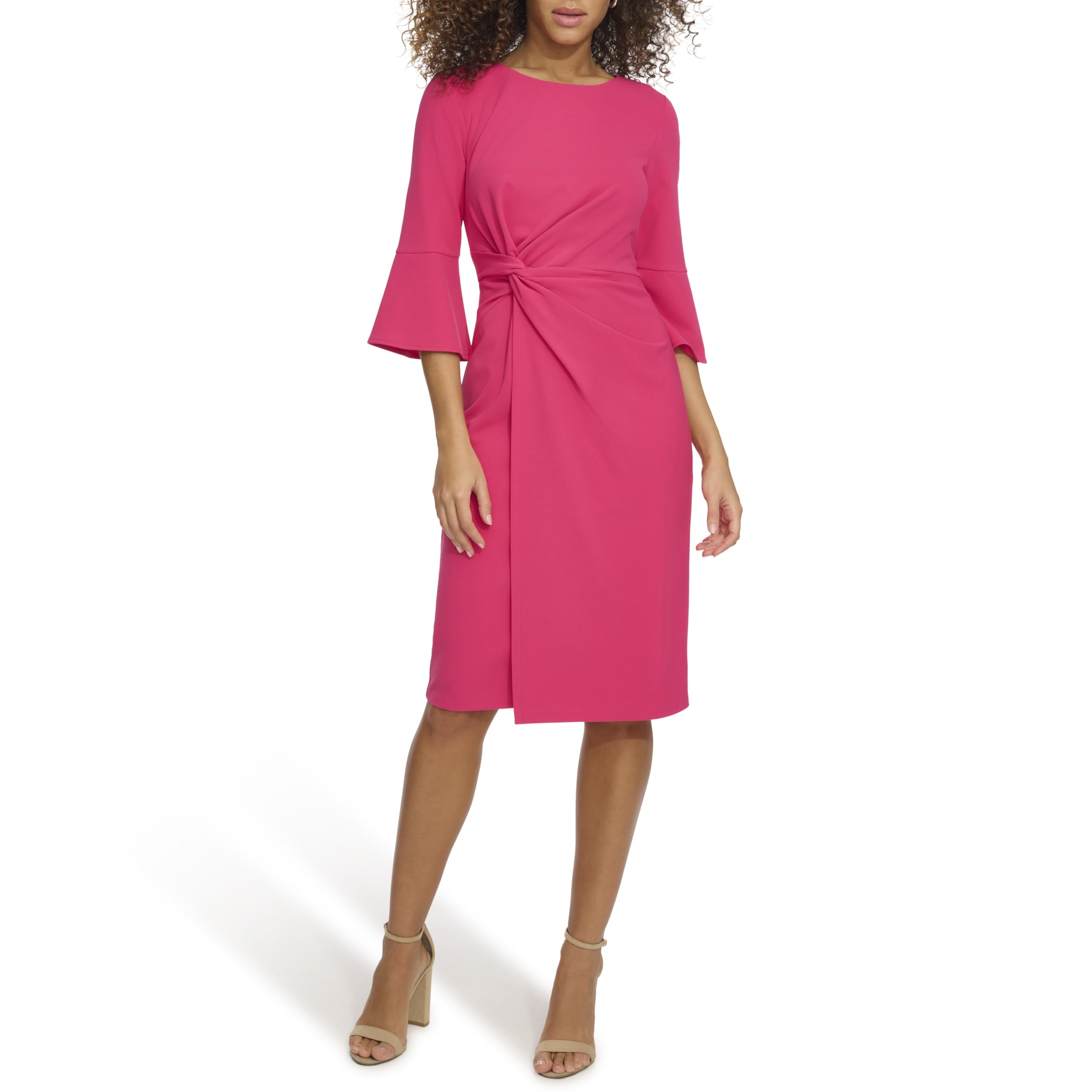 Kensie Women’s Dresses Belle Sleeve Midi Dress, Hot Pink, 14