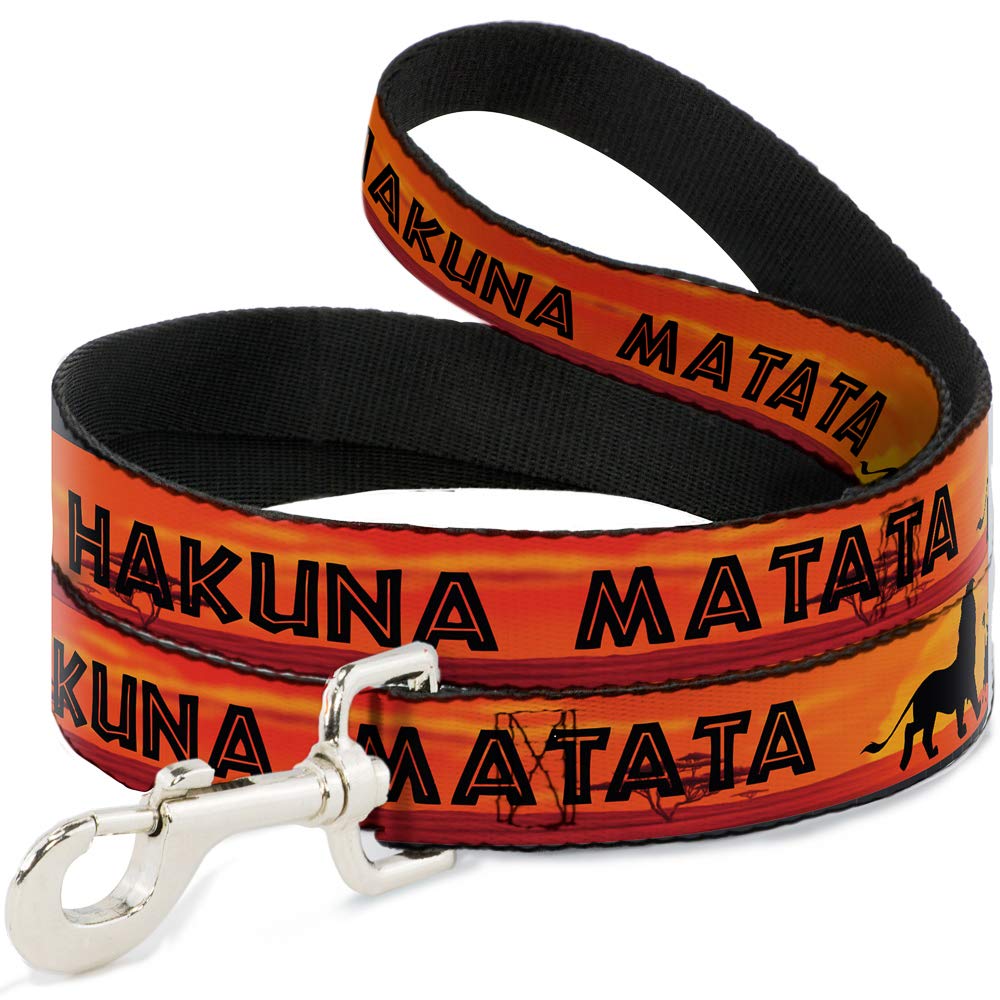 Buckle-Down Pet Leash - Lion King HAKUNA MATATA Sunset Oranges/Black - 6 Feet Long - 1" Wide