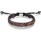 Hius Leather Bracelet for Men, Adjustable Braided Leather Bracelet Wristband, Men's Leather Jewelry