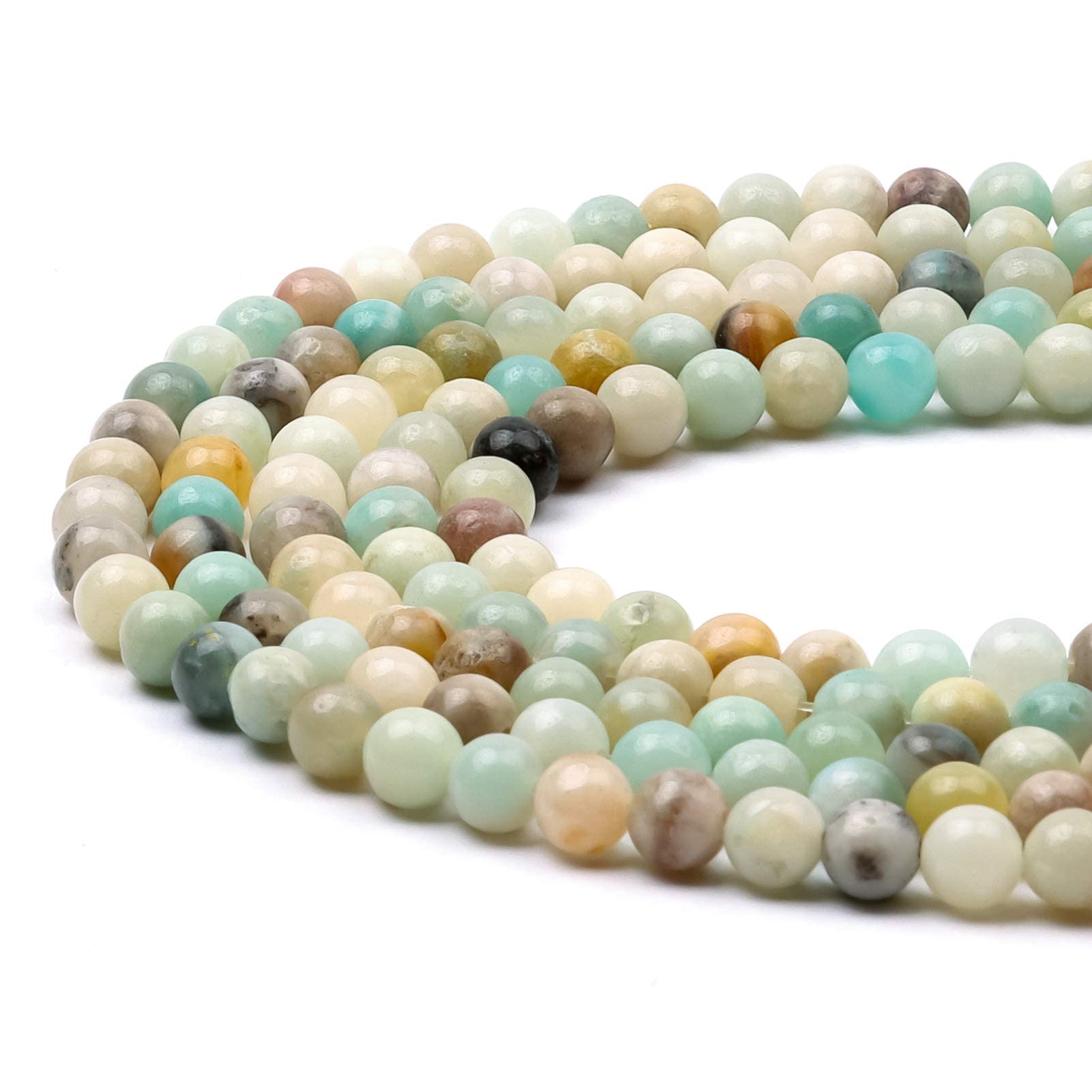6mm Round Multicolor Amazonite Gemstone Beads, 60-65pcs Loose Smooth Healing Power Stone Beads for Bracelet Necklace Jewellery Making and DIY Crafts, 1 Strand 15.5" — image 1