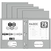 Two Pocket Folders, RAZCC 75 Pack Two Pocket Folders with Prongs, 3 Prong Folders Fit Letter Size Paper, Pocket File Folders for School Office Home Business, Grey