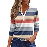 3/4 Length Sleeve Womens Tops 2026 Henley Neck Shirts Three Quarter Sleeve Tshirts