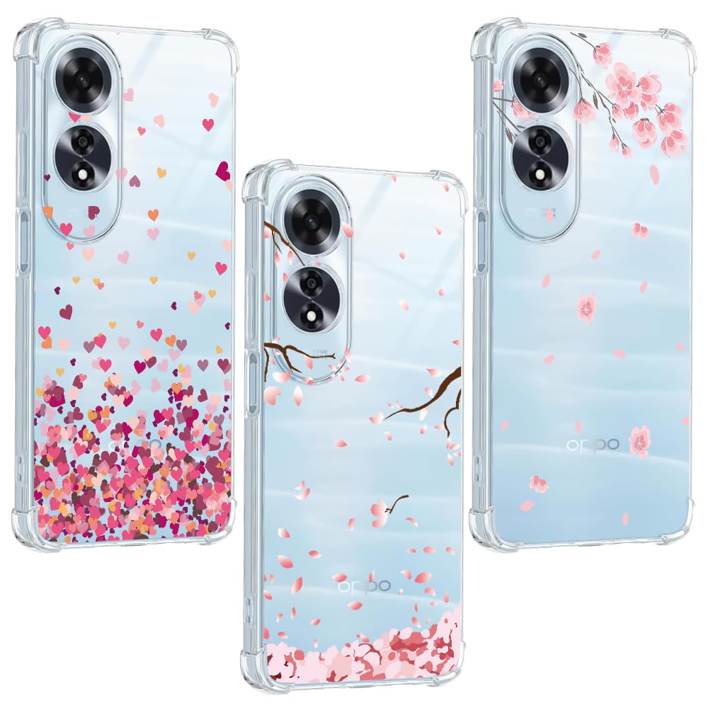 Compatible with Oppo A60 Case, Clear Soft Bumper Anti-Scratch Silicone Phone Case Cover Transparent (Love and petals and pink flowers)