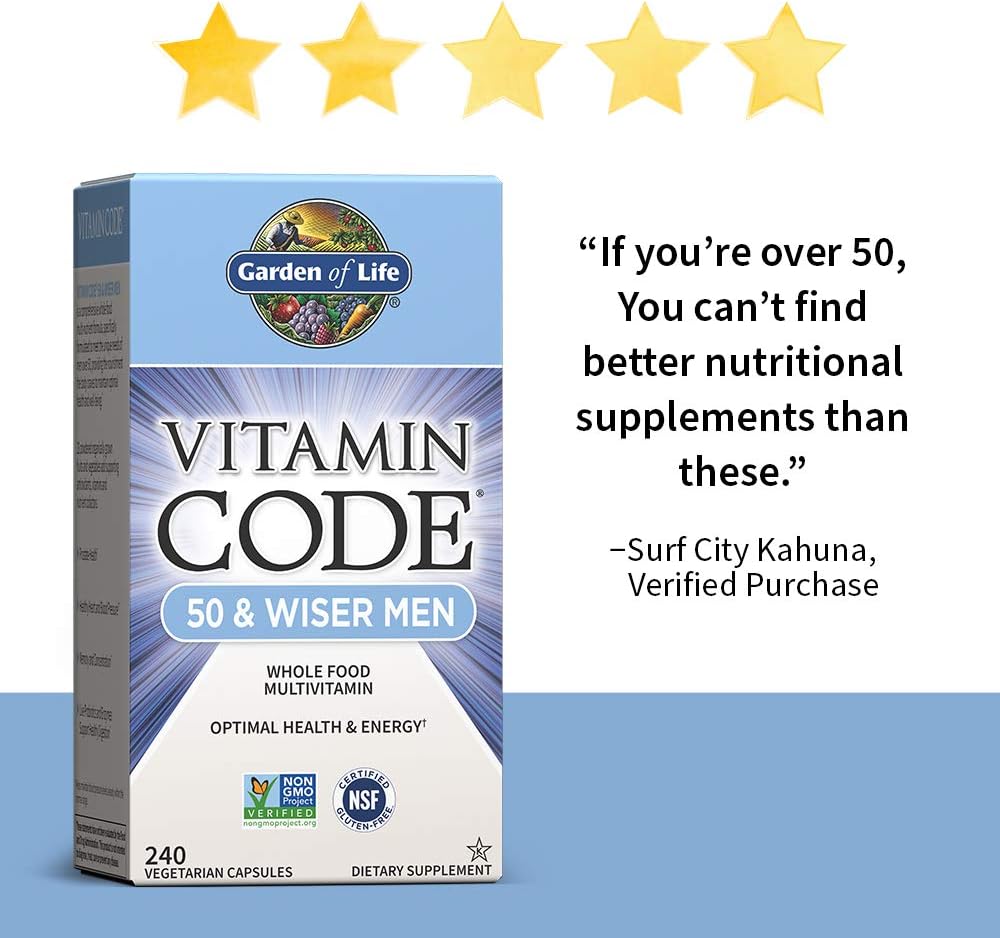Garden of Life Multivitamin for Men - Vitamin Code 50 & Wiser Men's Raw Whole Food Vitamin Supplement with Probiotics, Vegetarian, 240 Capsules: Health & Personal Care