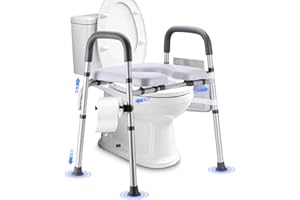 JYEW Raised Toilet Seat with Handles, Toilet Seat Riser for Seniors with Adjustable Height & Width. Cozy Padded 500lb Handicap Elevated Toilet Seat for Elderly, Surgery, Pregnant. Fit Any Toilet