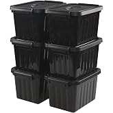 Vcansay 6 Pack Plastic Storage Bins with Latches &amp; Handles, 6 Quart, Black | Opaque Organization Containers, Locking Totes for Crafts, Pantry &amp; Home Organization
