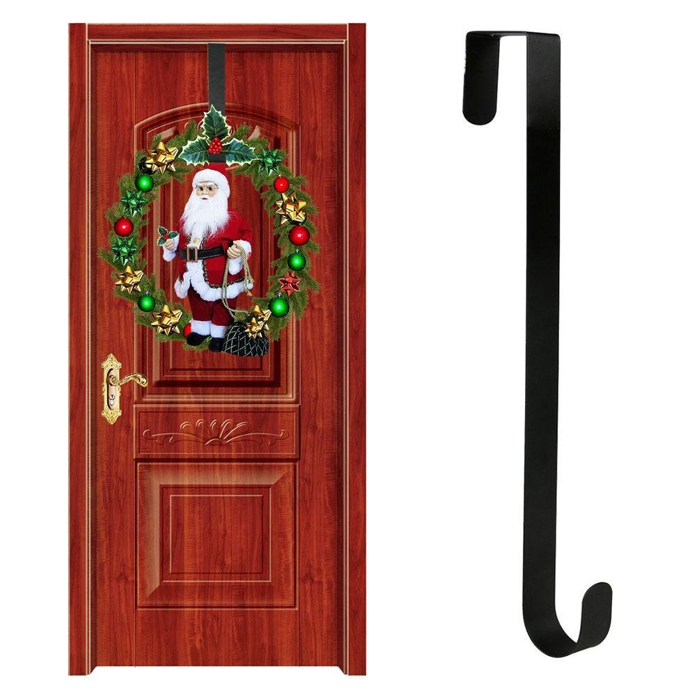 ENTHUR Wreath Hanger, Premium Over The Door 15 Inch Metal Wreath Hanger Wreath Holder Wreath Hook for Christmas Decoration Large (Black)